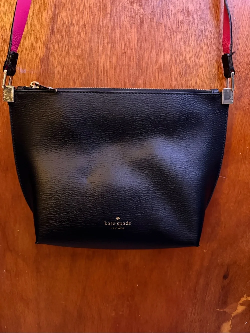 kate spade Black Leather Crossbody with Pink Strap